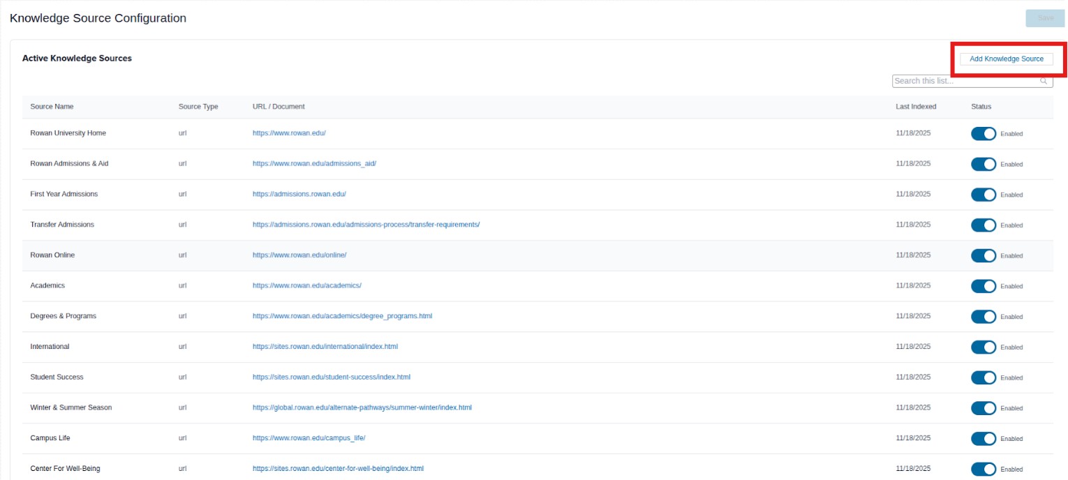 Add Source Knowledge Source
