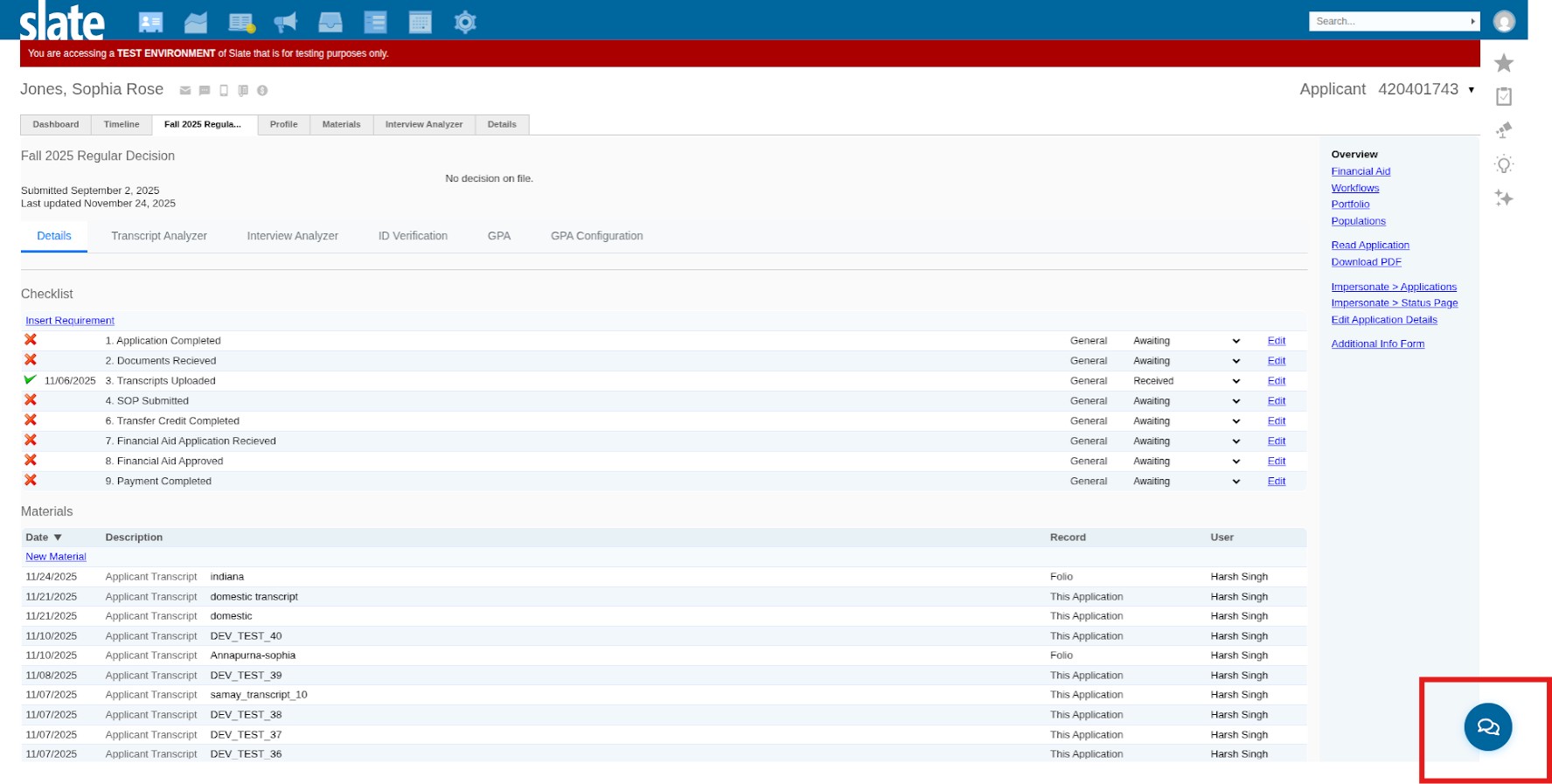 Click on Slate's Admissions Copilot Icon