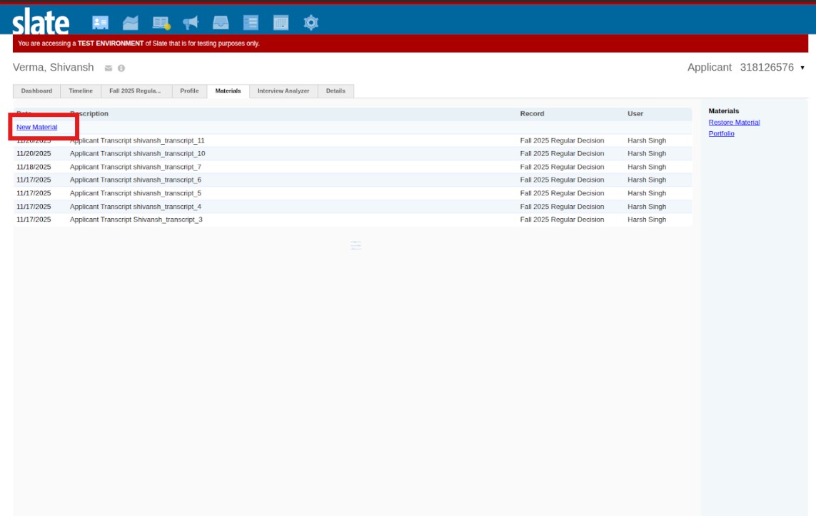 Upload Transcript on slate